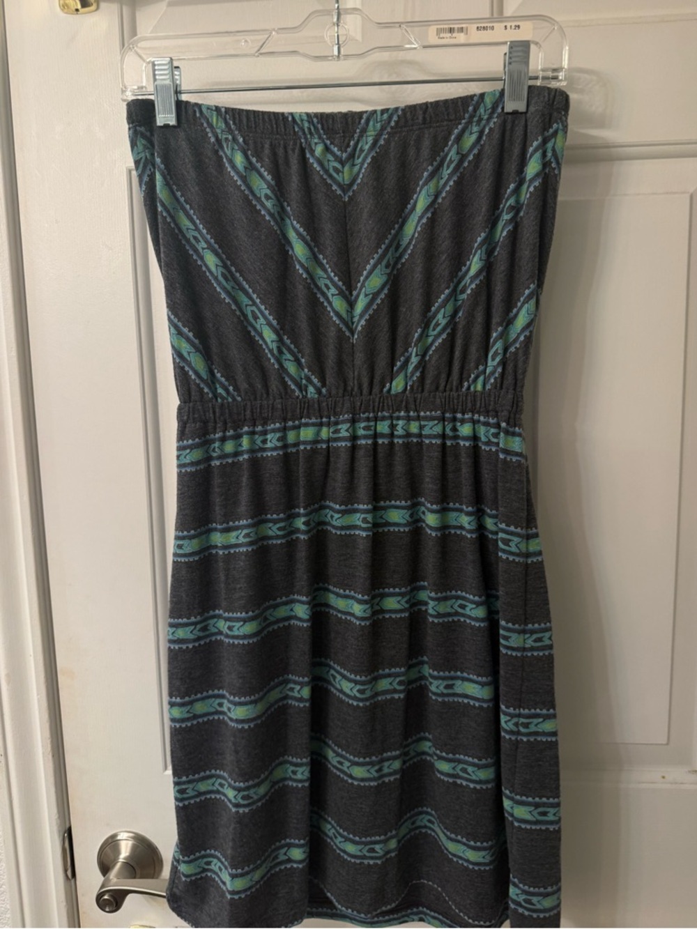 Mission Strapless Gray & Teal Patterned Summer Dress